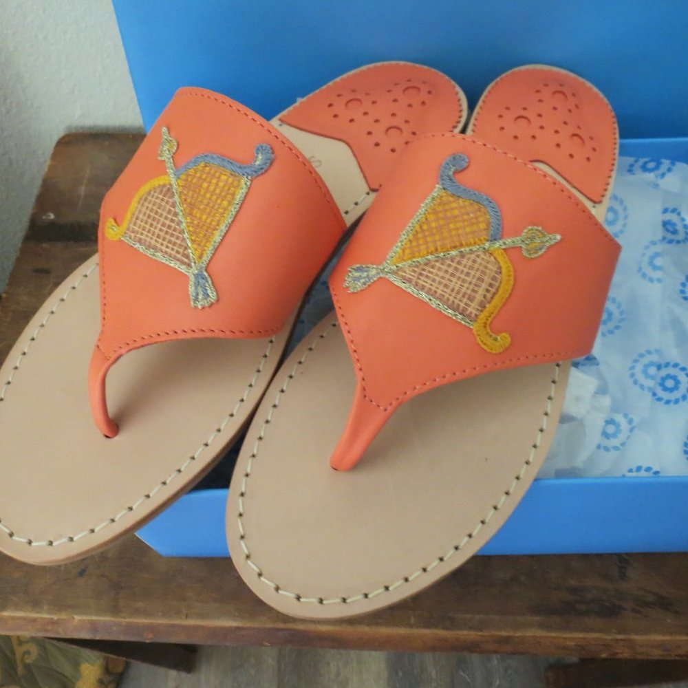Jack Rogers Coral Embroidered Sagittarius Sandals Slip On